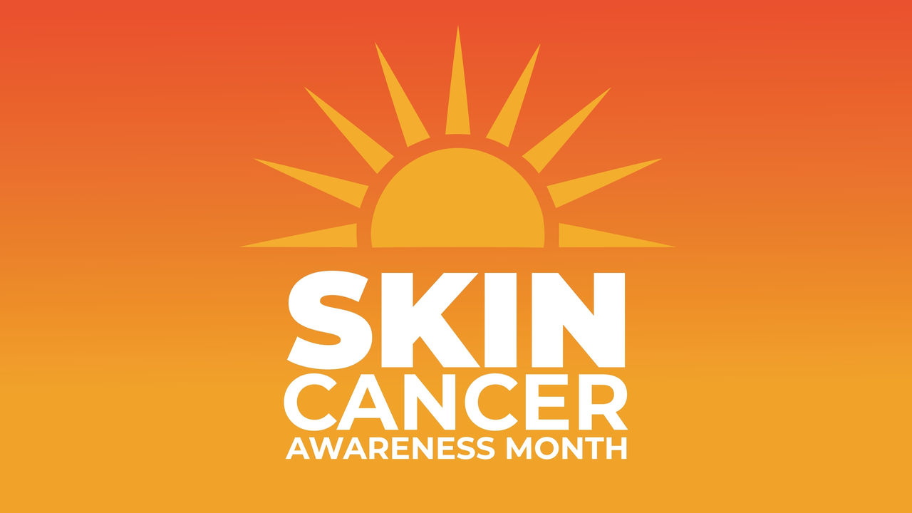 Skin cancer awareness month concept with sun illustration symbolizing ultraviolet radiation risk, healthcare prevention, dermatology education and public health awareness campaign